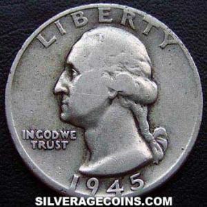 1945 D United States "Washington" Silver Quarter Dollar (Obverse)