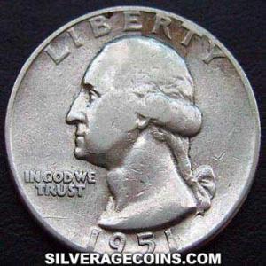 1951 United States "Washington" Silver Quarter Dollar (Obverse)