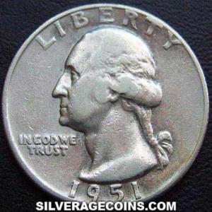 1951 D United States "Washington" Silver Quarter Dollar (Obverse)