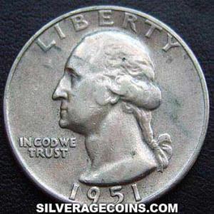 1951 S United States "Washington" Silver Quarter Dollar (Obverse)