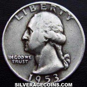 1953 D United States "Washington" Silver Quarter Dollar (Obverse)