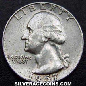 1957 D United States "Washington" Silver Quarter Dollar (Obverse)