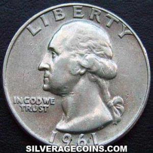 1961 D United States "Washington" Silver Quarter Dollar (Obverse)
