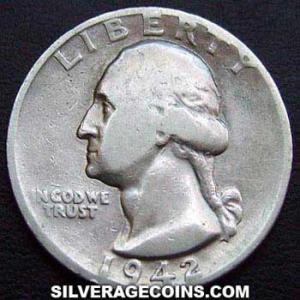 1942 S United States "Washington" Silver Quarter Dollar (Obverse)