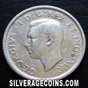 1938 George VI Canadian Silver 25 Cents (Obverse)