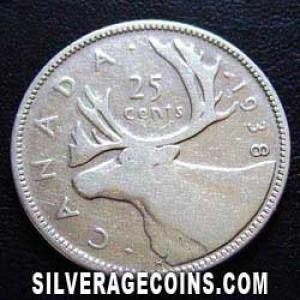 1938 George VI Canadian Silver 25 Cents (Reverse)