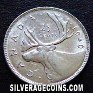 1940 George VI Canadian Silver 25 Cents (Reverse)