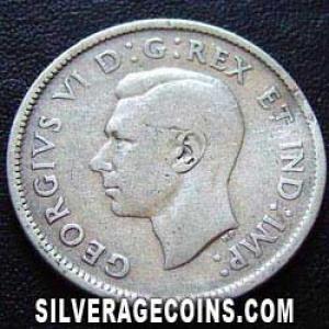 1942 George VI Canadian Silver 25 Cents (Obverse)