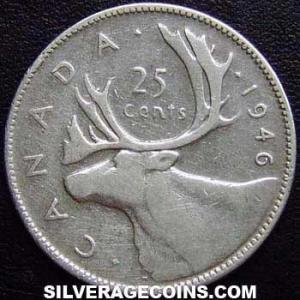1946 George VI Canadian Silver 25 Cents (Reverse)