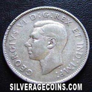 1947 (maple leaf) George VI Canadian Silver 25 Cents (Obverse)