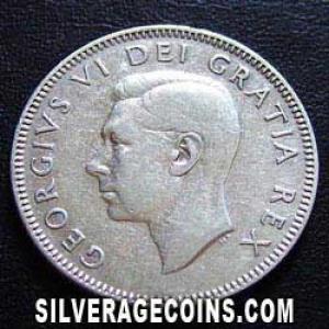 1948 George VI Canadian Silver 25 Cents (Obverse)