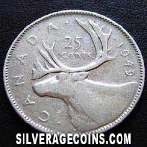 1949 George VI Canadian Silver 25 Cents (Reverse)