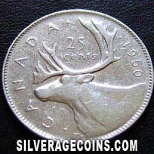1950 George VI Canadian Silver 25 Cents (Reverse)