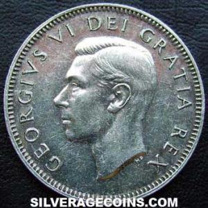 1951 George VI Canadian Silver 25 Cents (Obverse)