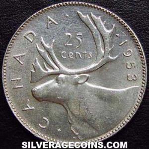 1953 w/o straps Elizabeth II Canadian Silver 25 Cents (Reverse)