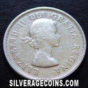1955 Elizabeth II Canadian Silver 25 Cents (Obverse)