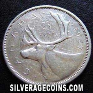 25 Céntimos de Plata Canadienses de Isabel II 1957 (Reverso)