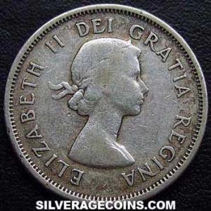 1959 Elizabeth II Canadian Silver 25 Cents (Obverse)