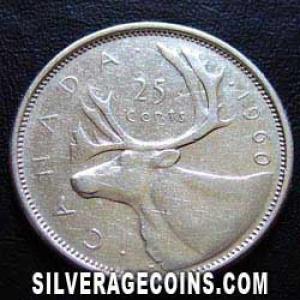 1960 Elizabeth II Canadian Silver 25 Cents (Reverse)