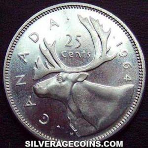 1964 Elizabeth II Canadian Silver 25 Cents (Reverse)