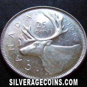 25 Céntimos de Plata Canadienses de Isabel II 1965 (Reverso)