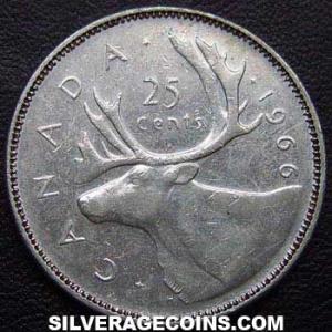 1966 Elizabeth II Canadian Silver 25 Cents (Reverse)