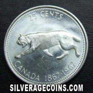 1967 Elizabeth II Canadian Silver 25 Cents (.800) (Reverse)