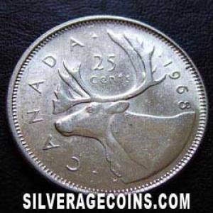 1968 Elizabeth II Canadian Silver 25 Cents (Reverse)