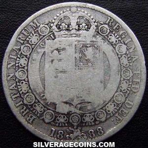 1888 Victoria British Silver "Jubilee Head" Half Crown (Reverse)