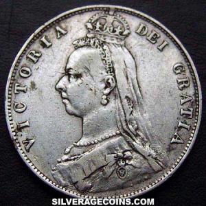 1891 Victoria British Silver "Jubilee Head" Half Crown (Obverse)
