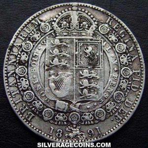 1891 Victoria British Silver "Jubilee Head" Half Crown (Reverse)
