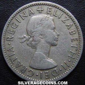 1956 Elizabeth II British 2 Shillings (Florin) (Obverse)