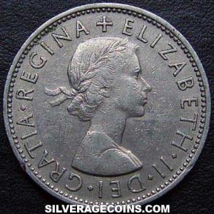 1957 Elizabeth II British 2 Shillings (Florin) (Obverse)