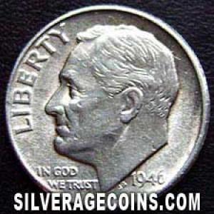 1946 United States "Roosevelt Dime" Silver 10 Cents (Obverse)