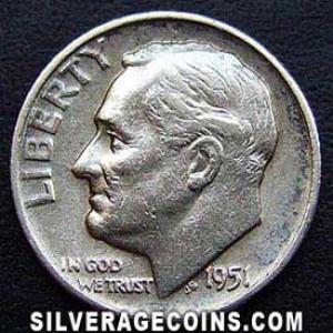 10 Centavos de Plata "Roosevelt Dime" Estadounidenses 1951 (Anverso)