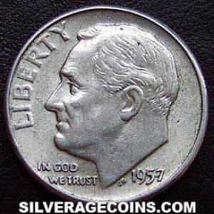 1957 United States "Roosevelt Dime" Silver 10 Cents (Obverse)