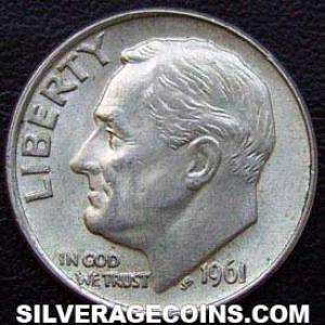 10 Centavos de Plata "Roosevelt Dime" Estadounidenses 1961 (Anverso)