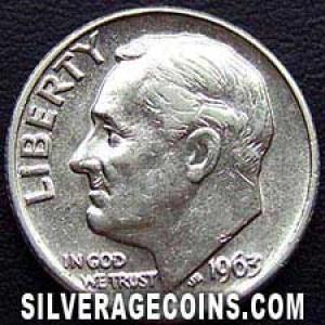 1963 United States "Roosevelt Dime" Silver 10 Cents (Obverse)