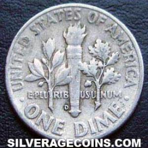 1949 D United States "Roosevelt Dime" Silver 10 Cents (Reverse)