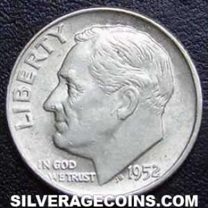 1952 D United States "Roosevelt Dime" Silver 10 Cents (Obverse)