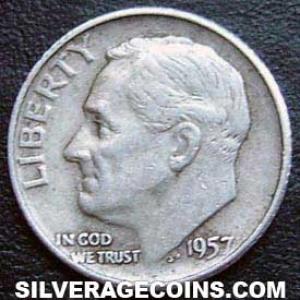 1957 D United States "Roosevelt Dime" Silver 10 Cents (Obverse)