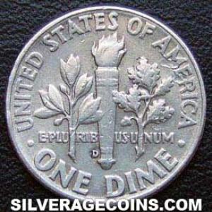 1961 D United States "Roosevelt Dime" Silver 10 Cents (Reverse)