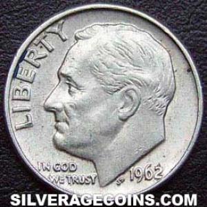 1962 D United States "Roosevelt Dime" Silver 10 Cents (Obverse)