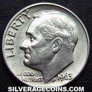 1963 D United States "Roosevelt Dime" Silver 10 Cents (Obverse)
