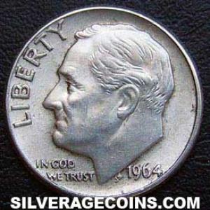 1964 D United States "Roosevelt Dime" Silver 10 Cents (Obverse)