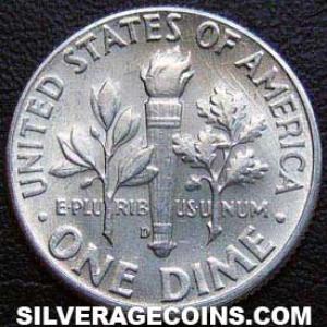 1964 D United States "Roosevelt Dime" Silver 10 Cents (Reverse)