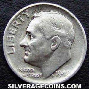1948 S United States "Roosevelt Dime" Silver 10 Cents (Obverse)