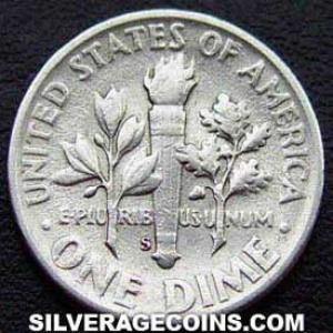 1948 S United States "Roosevelt Dime" Silver 10 Cents (Reverse)