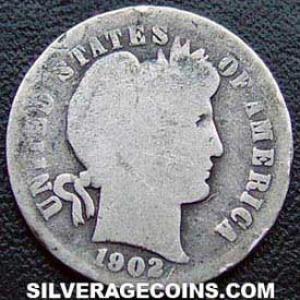 1902 United States "Barber Dime" Silver 10 Cents (Obverse)