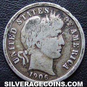 1906 United States "Barber Dime" Silver 10 Cents (Obverse)